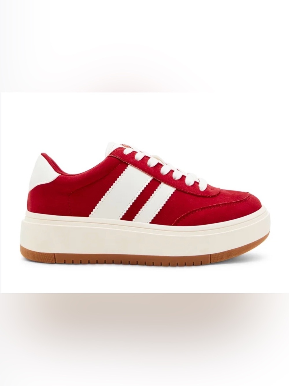 Madden girl Red Platform Sneaker with White Stripes. Worn once
